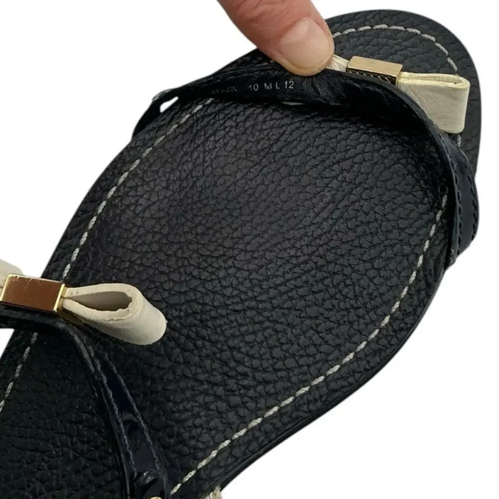 Tory Burch Kailey Bow Strappy Sandal Leather Black Cream Logo 10‎